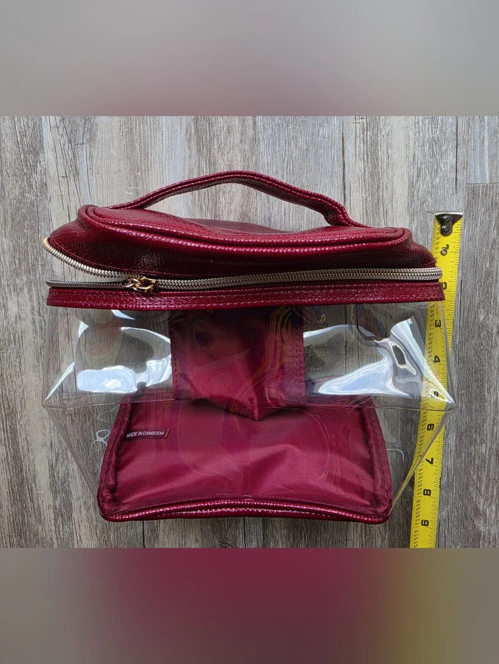 Lancome Red & Clear Makeup Bag / Cosmetic Bag with Top Handle NWT